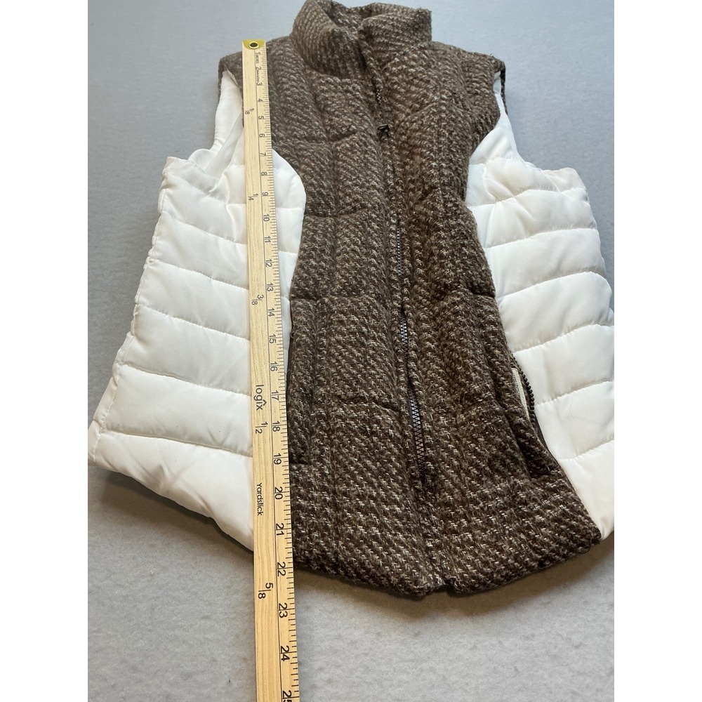 Puffer Vest Mixed Media Tweed Ruff Hewn Wool Blend Brown White Casual - Picture 9 of 16